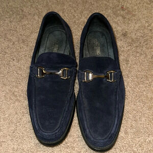 Stacy Adams Men’s Sliver Buckle Round Toe Navy Blue Suede Leather Loafers